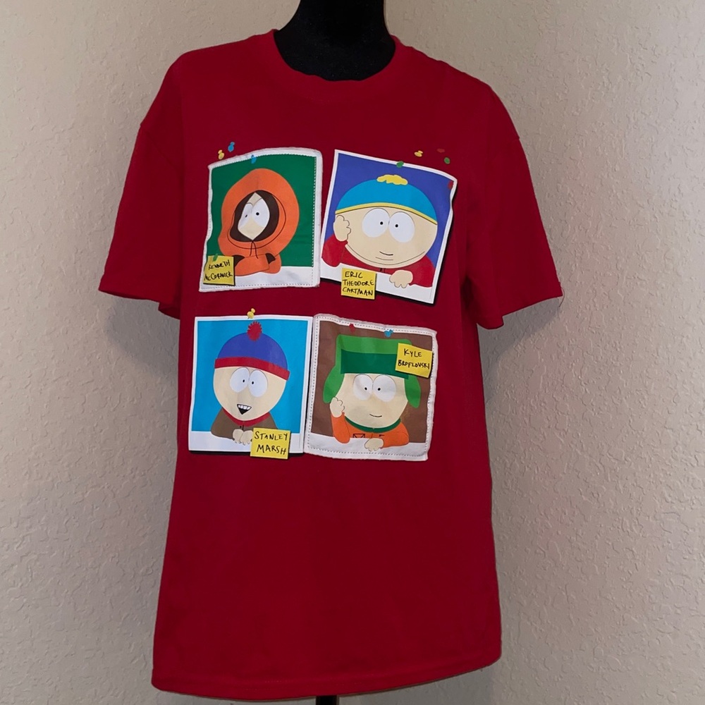 South Park Red Graphic Tee with Cartoon Characters Cotton Vintage